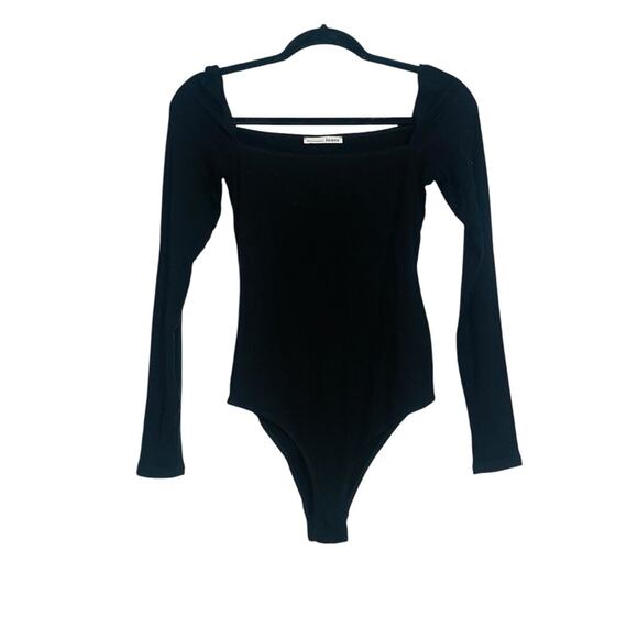 Reformation Jeans Gaia Long Sleeve Rib Square Neck Black Bodysuit SMALL - Picture 1 of 6